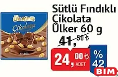 ÜLKER SÜTLÜ FINDIKLI ÇİKOLATA 60 G